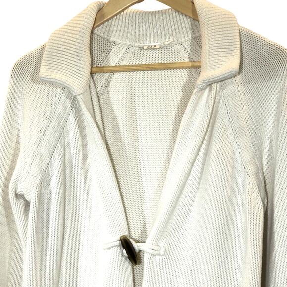 Gap Cardigan Sweater Womens Small Toggle Buttons Off White Gray Long Line Comfy - Picture 3 of 11